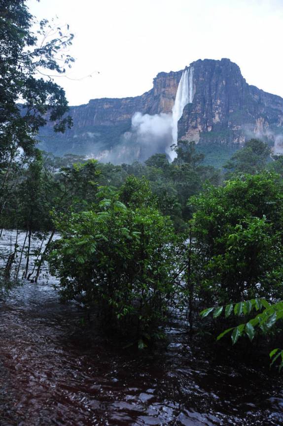 Depois da noite de chuva, o rio amanhece cheio em frente ao Salto Angel, no Parque Nacional Canaima, no sul da Venezuela